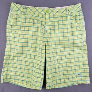 Puma Golf Short Men's Size 38 Green blue Plaid Flat Front Dry Cell